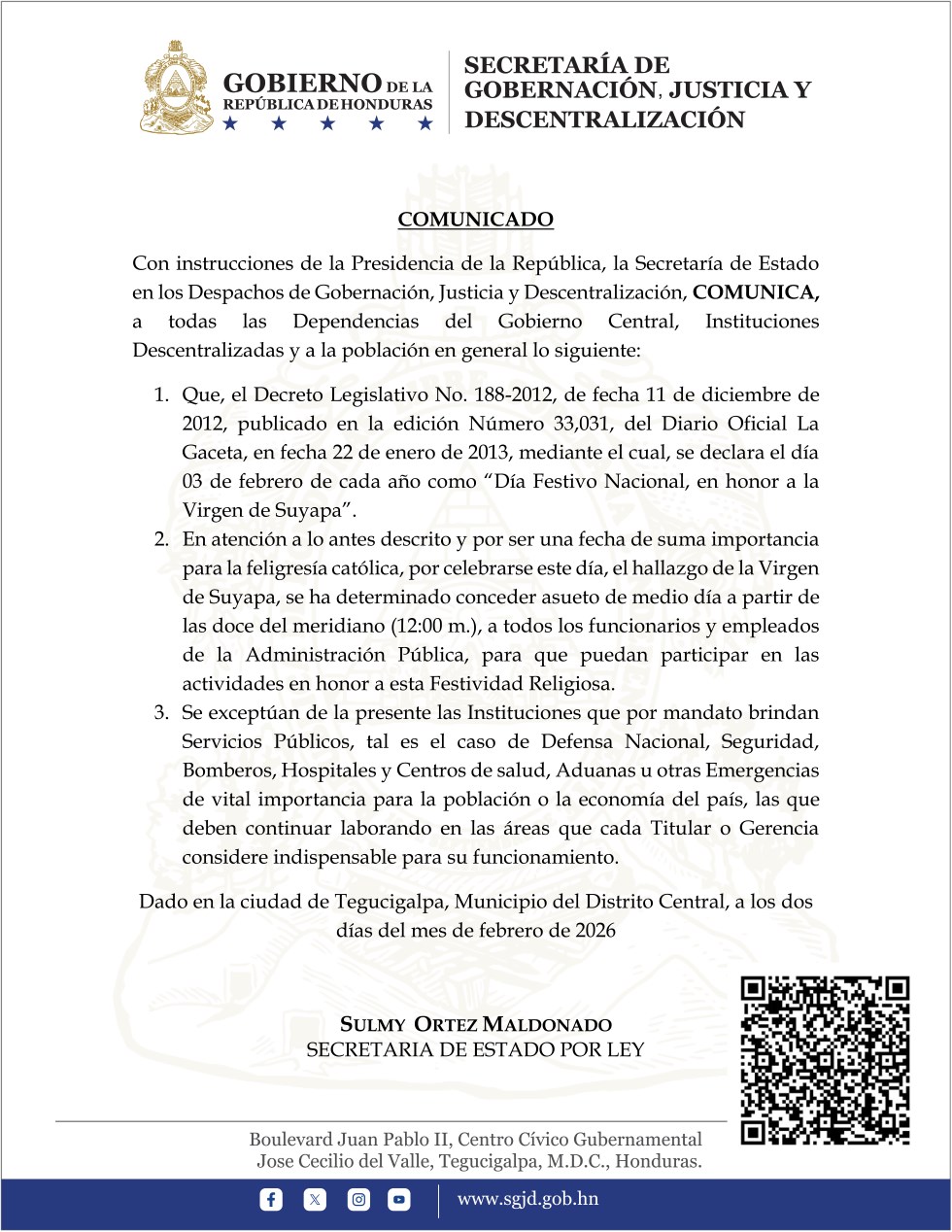 COMUNICADO ASUETO VIRGEN DE SUYAPA 2026 1707 002