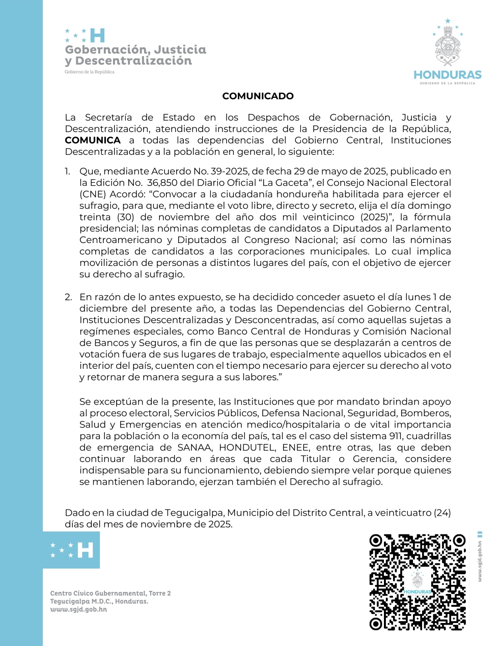 Comunicado Elecciones Generales 2025 241125 web